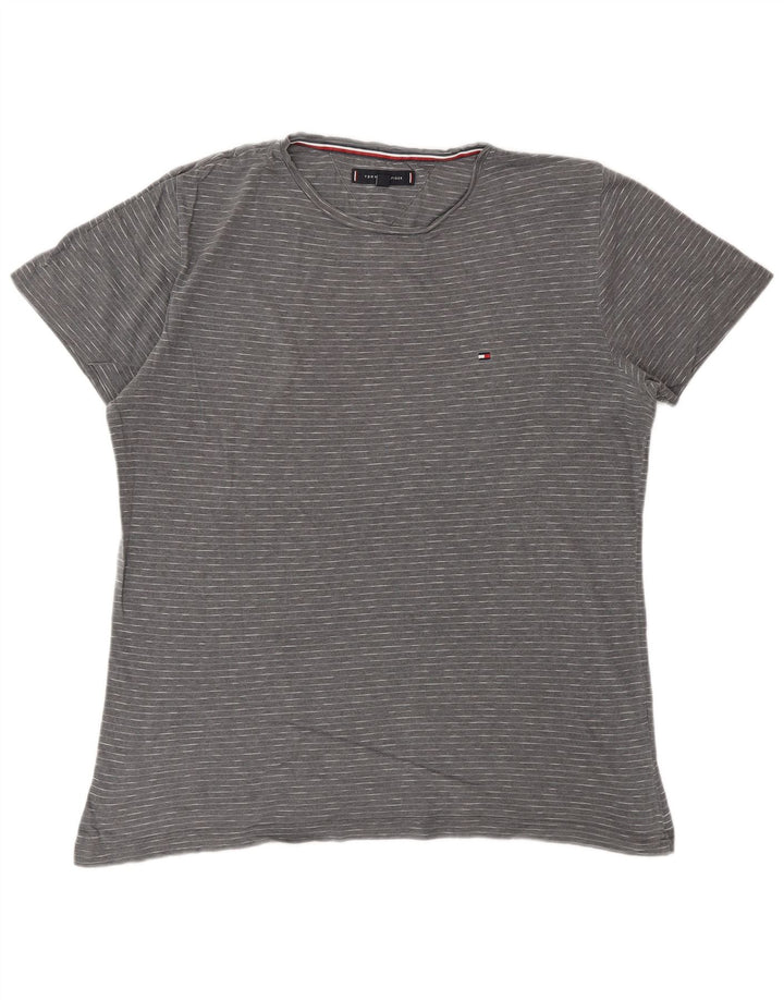 TOMMY HILFIGER T-Shirt Homme Haut Large Gris Fines Rayures