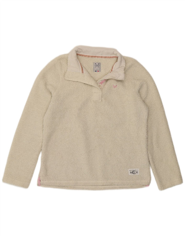 Crew Clothing Pull polaire à col boutonné pour femme UK 14 Large Blanc Polyester