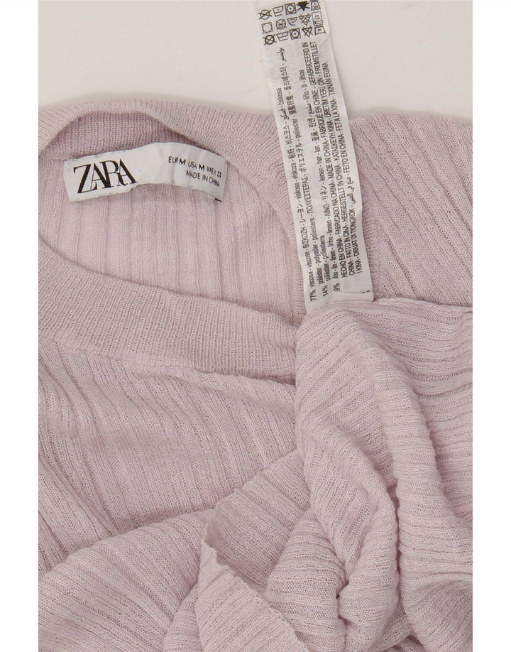 Zara Womens Crop Top Manches Longues UK 12 Viscose Rose Moyen