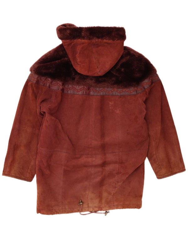 Yuppie Manteau surdimensionné à capuche en daim pour femme UK 10 Petit cuir marron