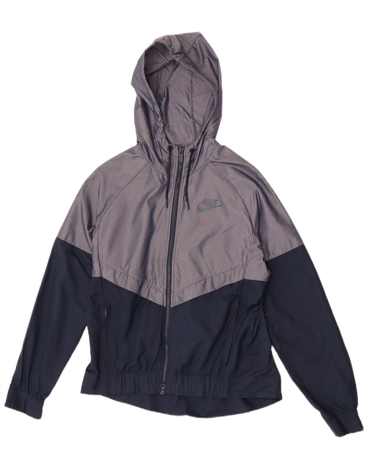 Nike Veste de pluie surdimensionnée à capuche pour femme UK 10 Small Gris Colorblock Nylon