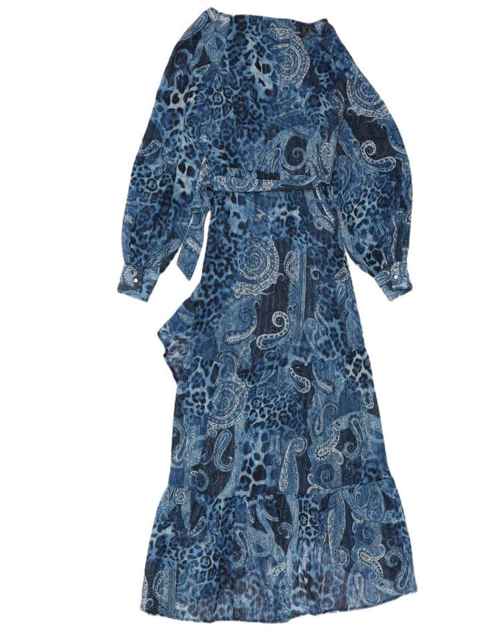 GUESS Robe portefeuille asymétrique pour femme UK 10 Petit Bleu Paisley Polyester