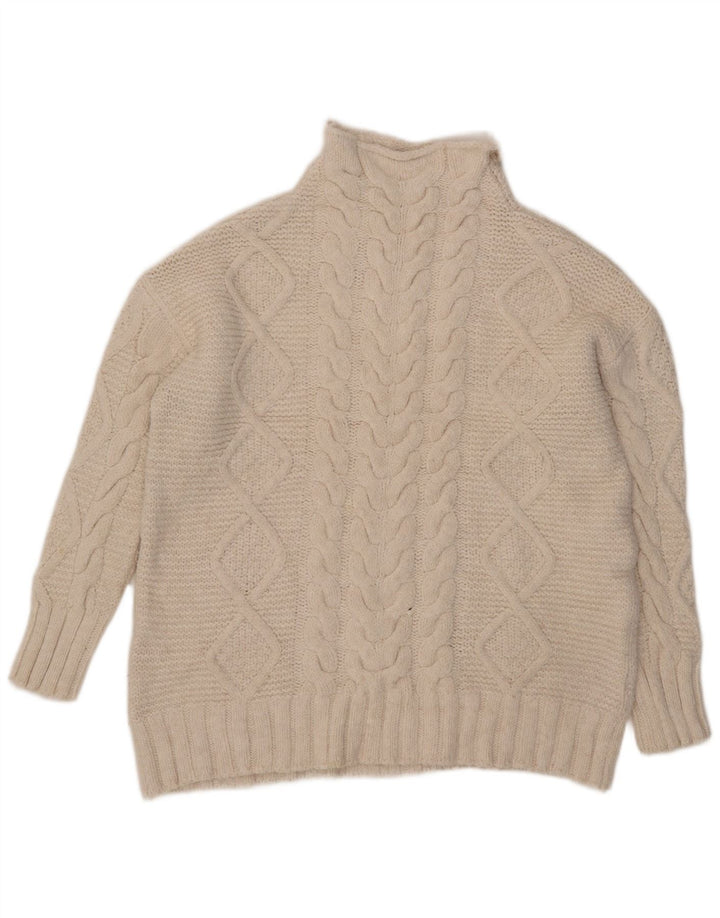 Zara Pull surdimensionné à col roulé pour femme UK 14 Acrylique blanc moyen