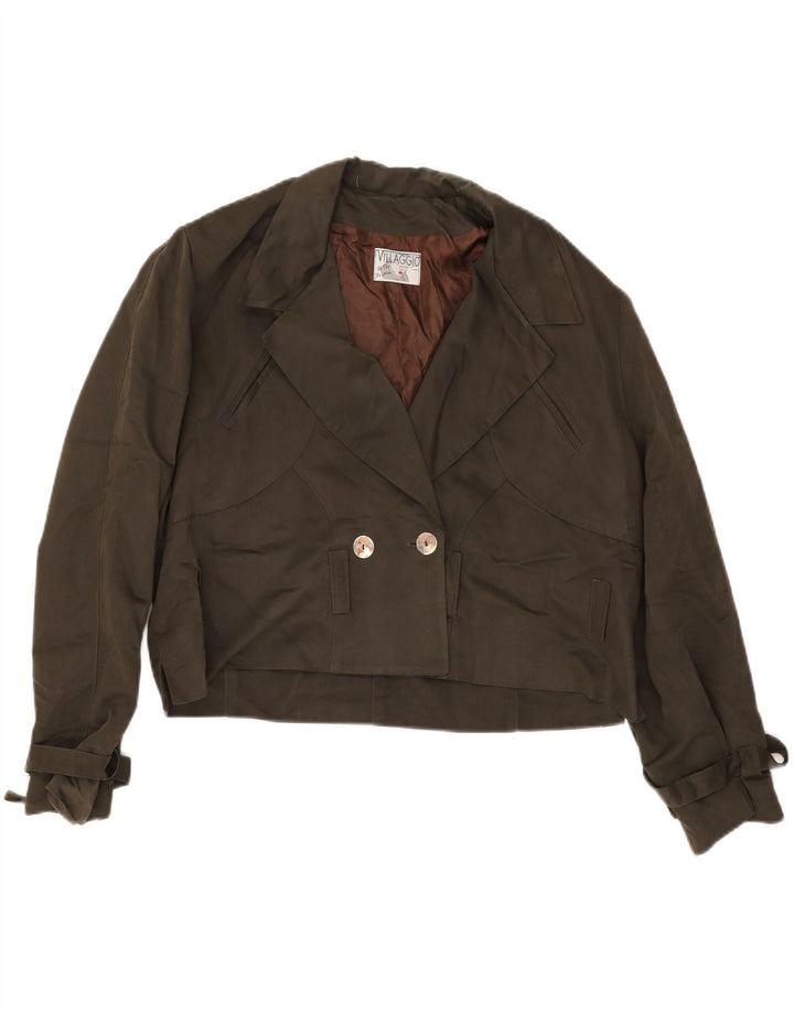 vintage Womens Crop Double Breasted Jacket UK 18 XL Kaki Viscose