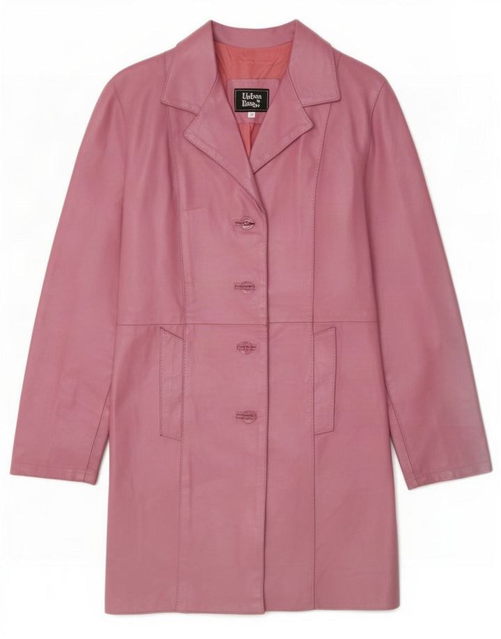 manteau en cuir femme vintage UK 12 Rose Moyen