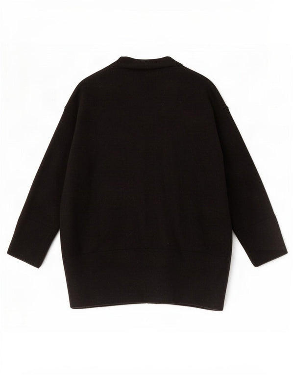 Massimo Dutti Pull cardigan à manches 3/4 pour femme UK 16 Large laine noire