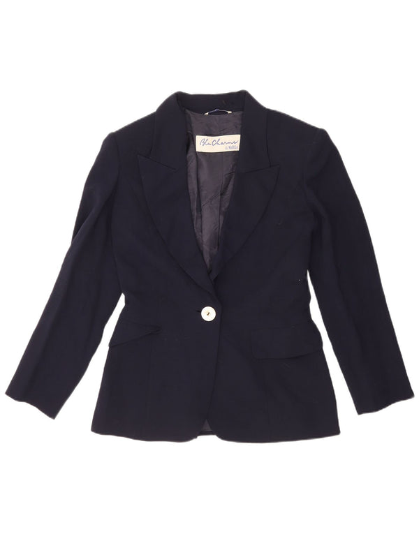 Marella Veste Blazer 1 Bouton pour Femme UK 10 Petite Laine Vierge Bleu Marine