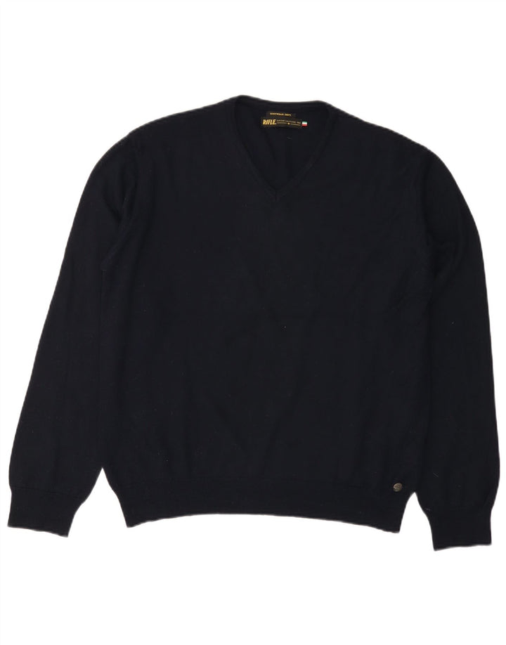 RIFLE Pull col V pour femme UK 18 XL Bleu marine Acrylique