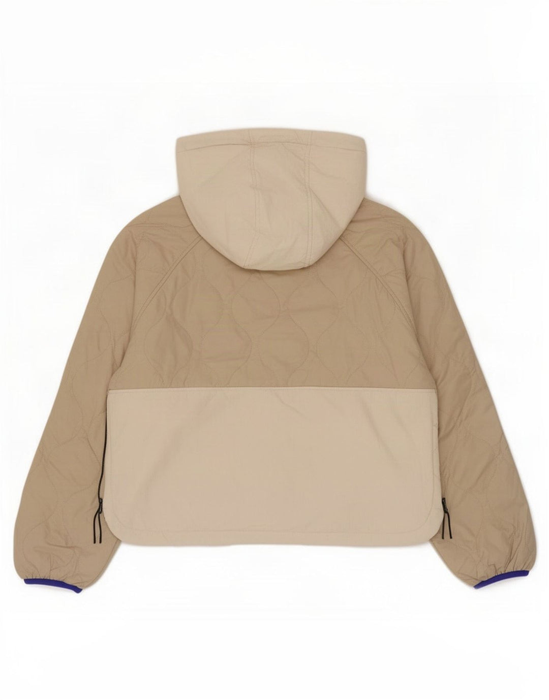 Zara Veste matelassée à capuche pour femme UK 16 Large Beige Colourblock Polyester