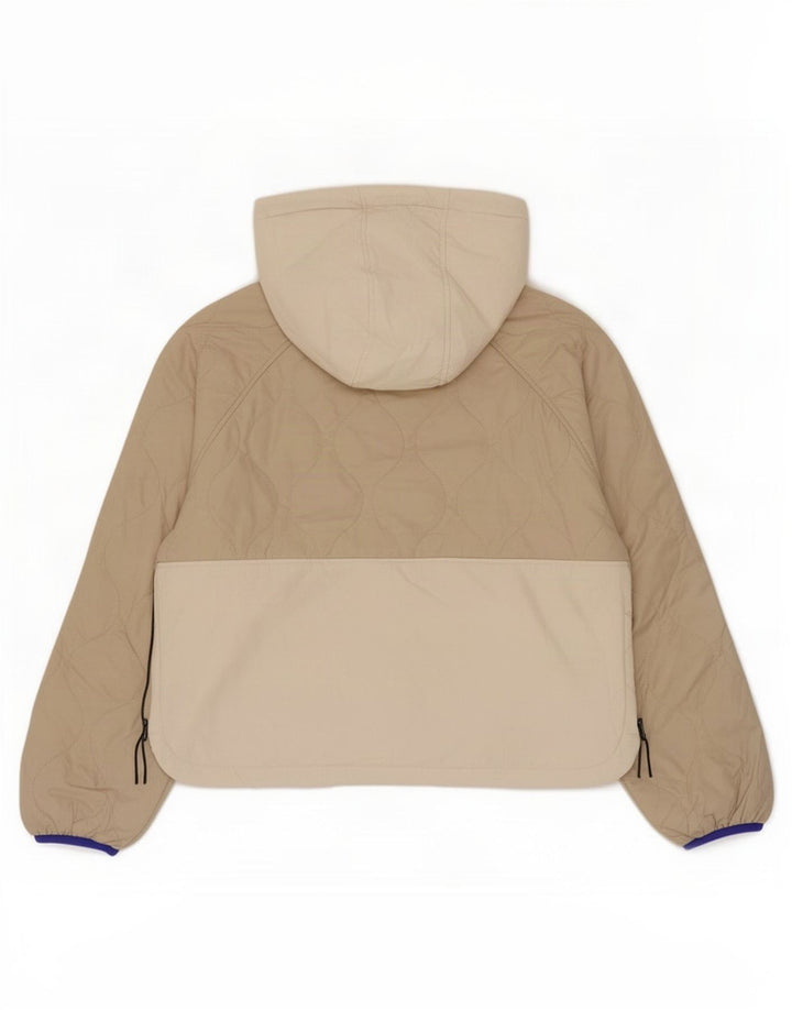 Zara Veste matelassée à capuche pour femme UK 16 Large Beige Colourblock Polyester