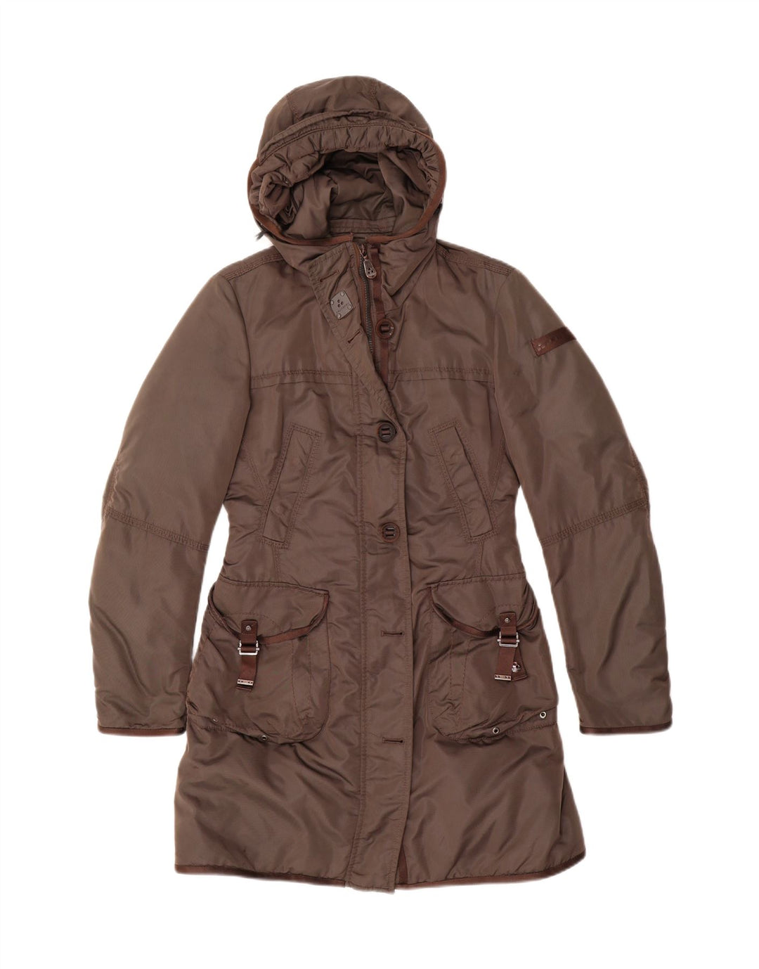 PEUTEREY Manteau matelassé à capuche pour femme IT 40 Small Kaki Polyester