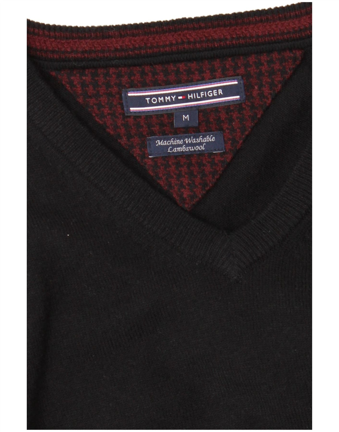 TOMMY HILFIGER Pull Col V Homme Noir Moyen Laine d'Agneau