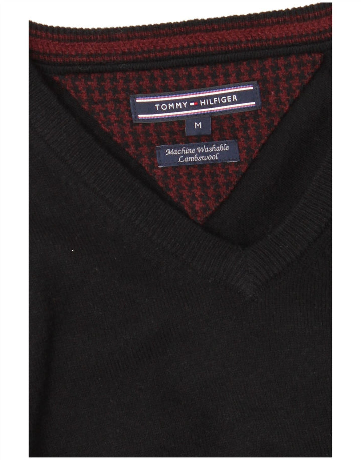 TOMMY HILFIGER Pull Col V Homme Noir Moyen Laine d'Agneau