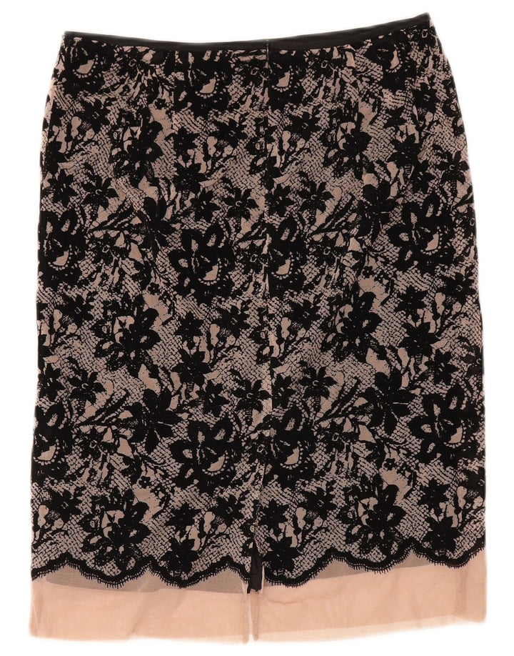 Zara Femme Jupe Midi XS W30 Noir Floral Polyester