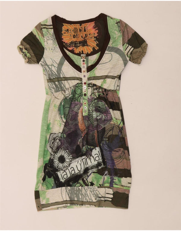Desigual Robe à bulles à motif abstrait pour femme UK 8 Small Green Festival