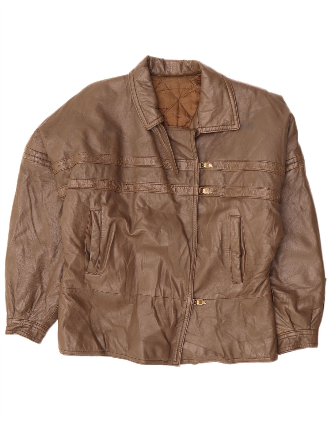 VINTAGE Veste en cuir femme UK 18 XL Marron