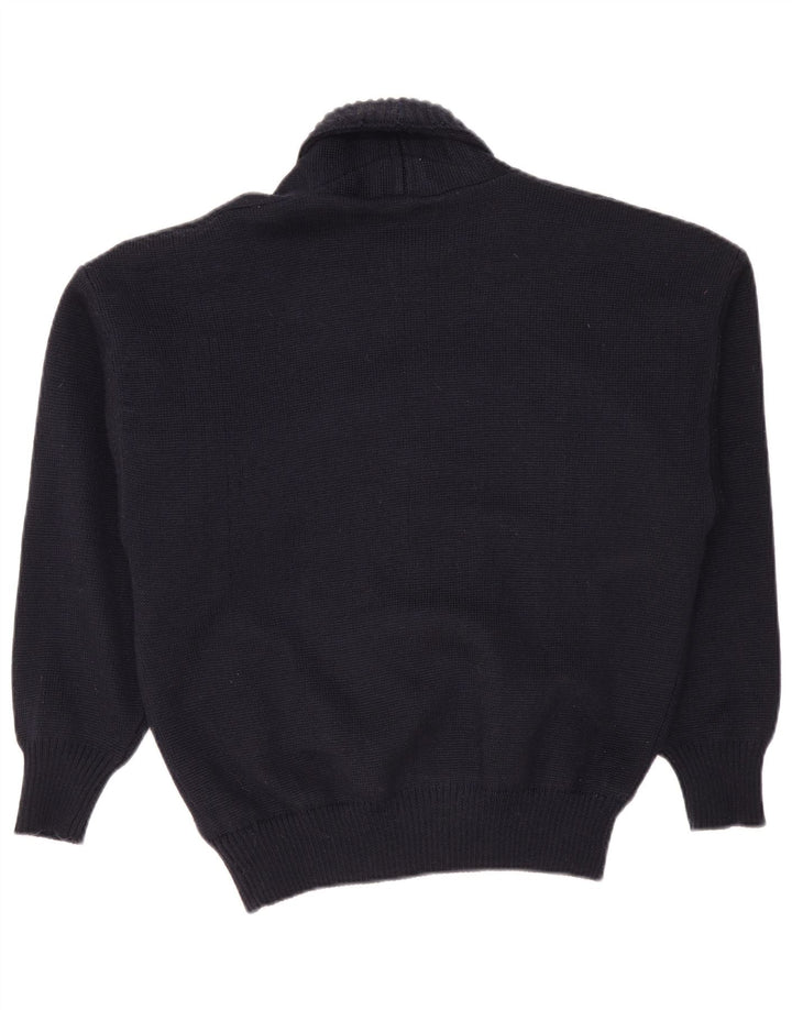 VINTAGE Pull Cardigan Homme IT 50 Laine Bleu Marine Moyen