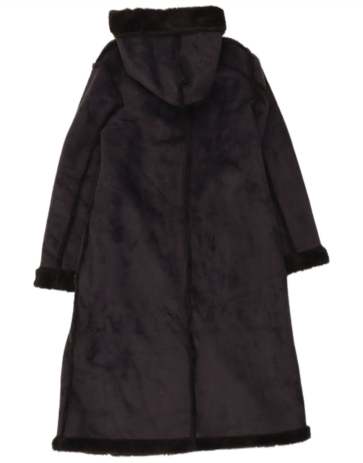 PAUL BERMAN Womens Hooded Sherpa Overcoat UK 14 Medium Navy Blue Polyester