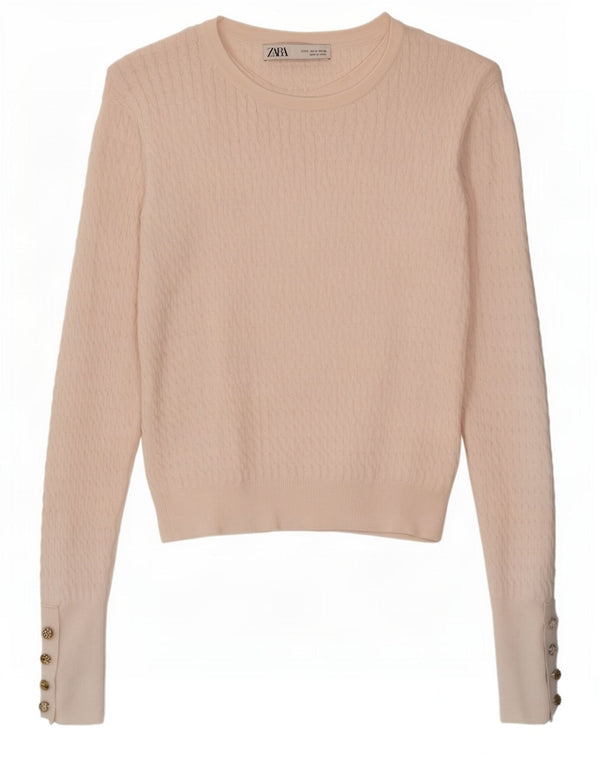 Zara Womens Crop Boat Neck Jumper Pull UK 8 Petit Blanc