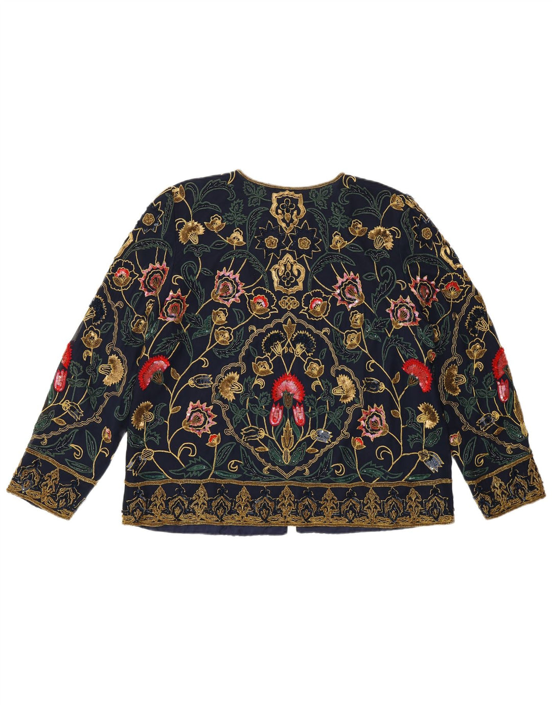 PAST TIME Cardigan coupe ample pour femme UK 10 Petit bleu marine en soie florale