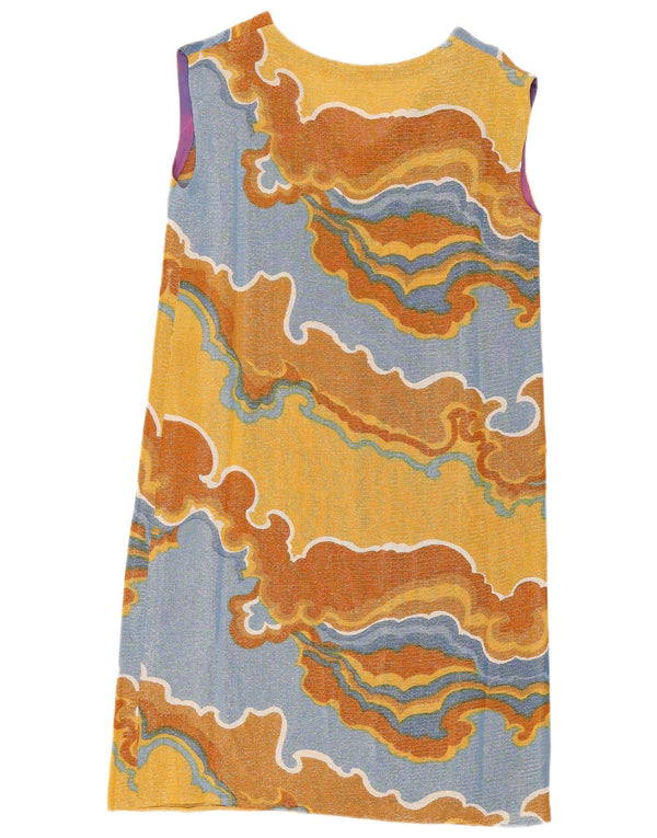 vintage Femme Robe Shift Sans Manches UK 12 Jaune Moyen Colorblock Rétro