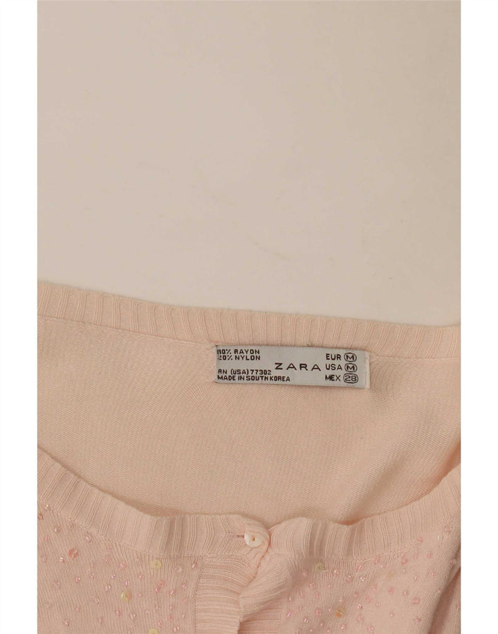 Zara Womens Crop Cardigan Top UK 12 Rayonne Rose Moyen