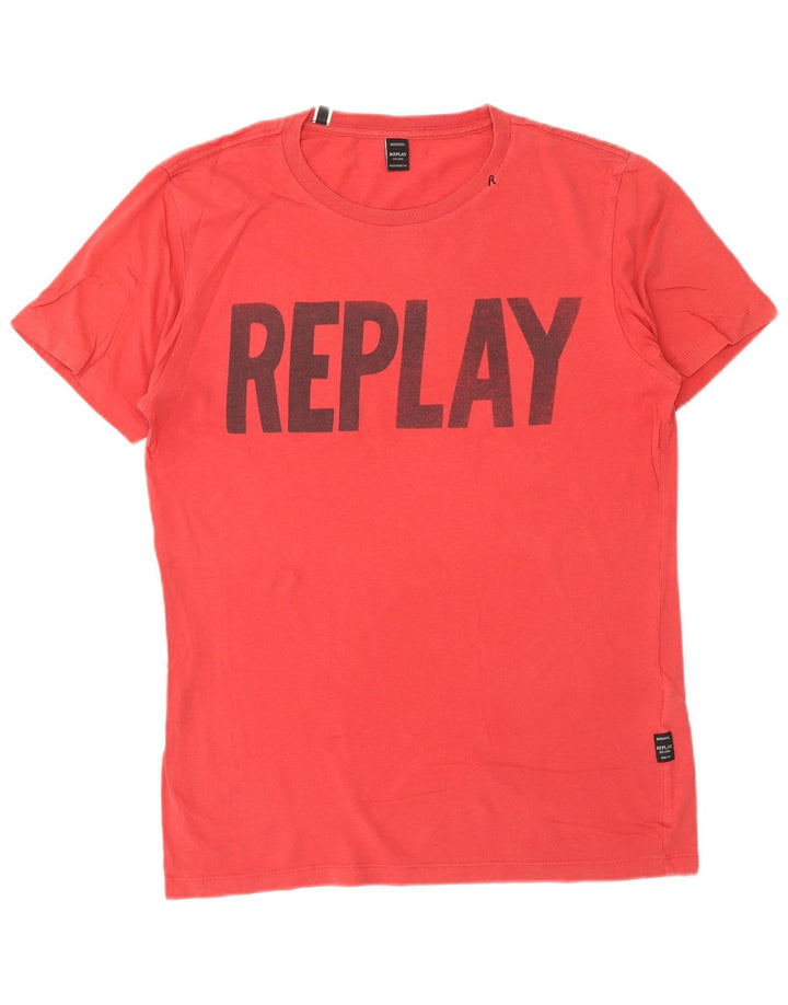 REPLAY T-Shirt Graphique Homme Rouge Moyen Coton