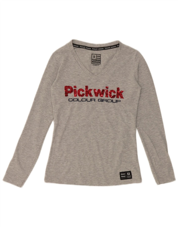 Pickwick Haut graphique à manches longues pour femme UK 8 Small Viscose mouchetée gris
