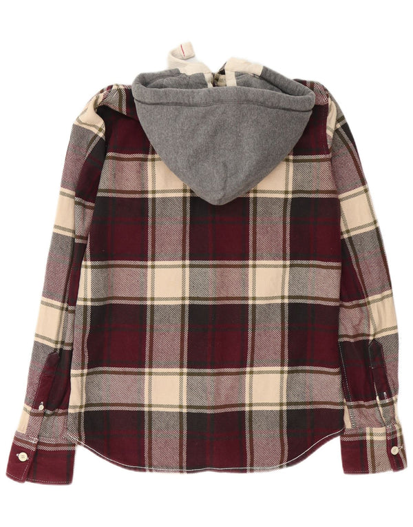 Superdry Chemise à capuche en flanelle pour homme en coton à carreaux bordeaux moyen