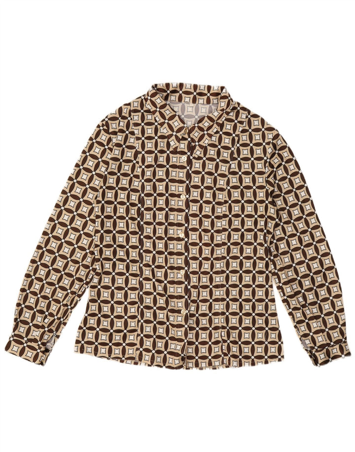 VINTAGE Chemise Femme UK 16 Grande Laine Géométrique Beige