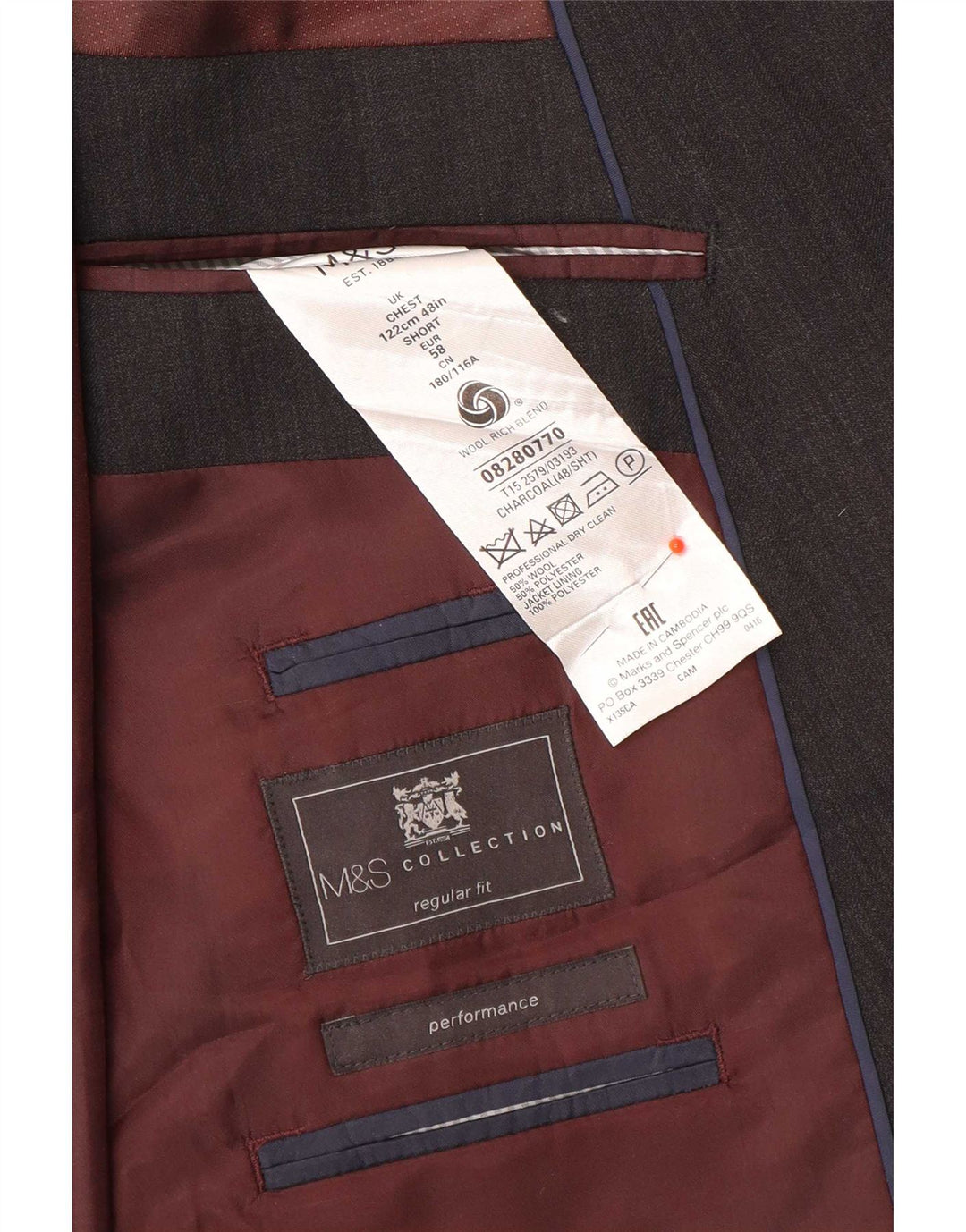 Marks & Spencer Veste blazer à 2 boutons pour homme UK 48 2XL Gris laine