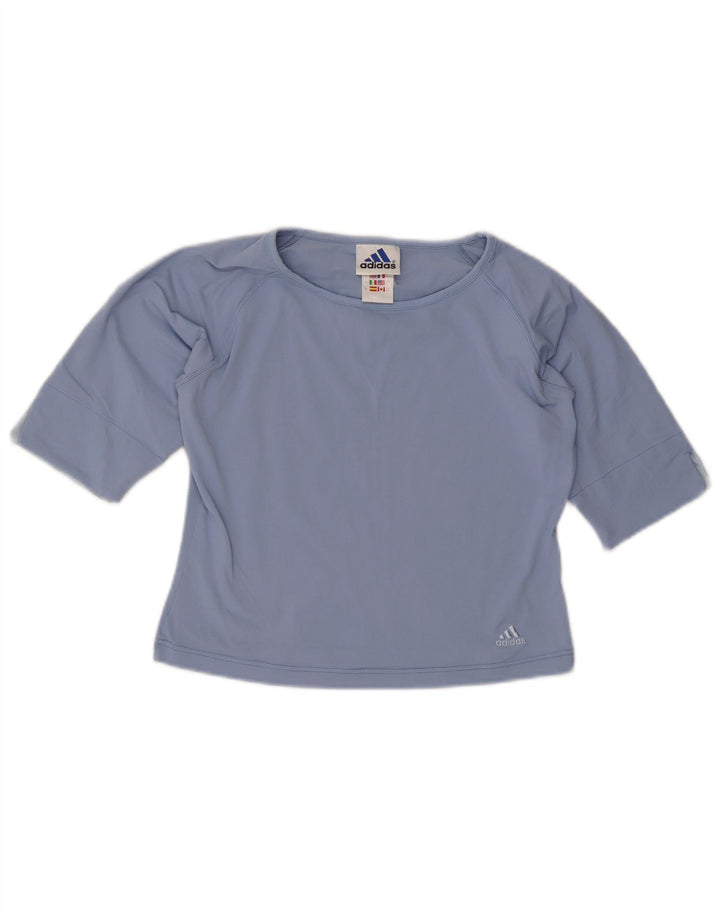 Adidas Womens Crop T-Shirt Top UK 10 Petit Bleu Polyester