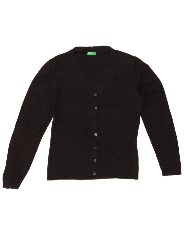 BENETTON Pull Cardigan Femme UK 10 Petite Laine Noire