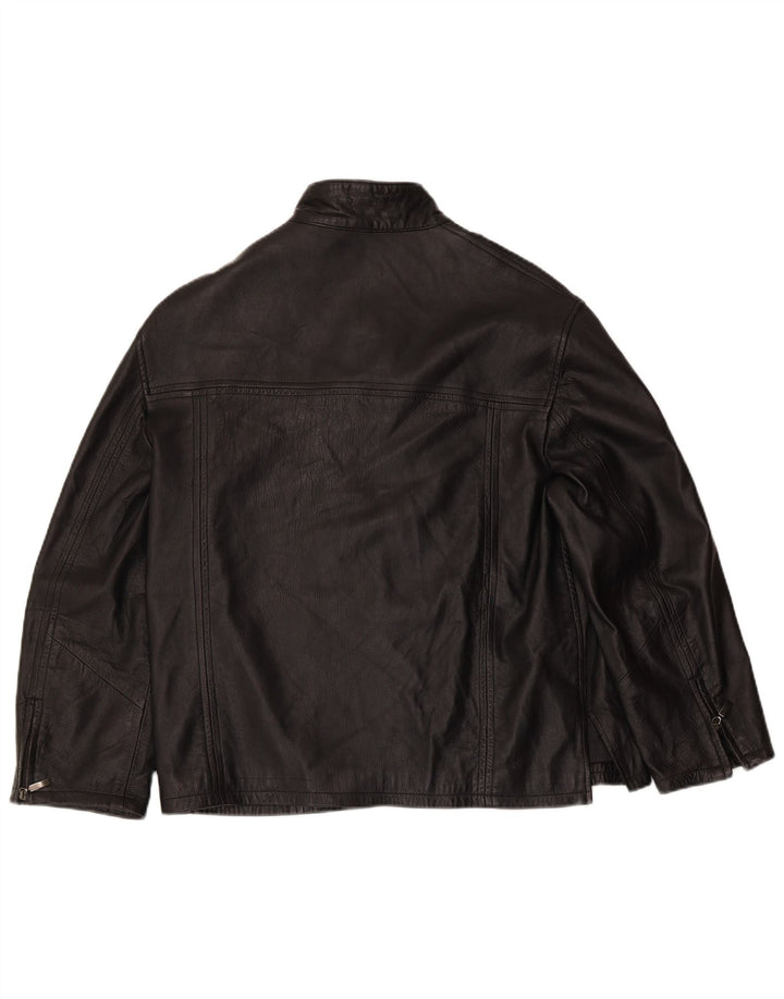 VINTAGE Veste en cuir femme UK 18 XL Noir