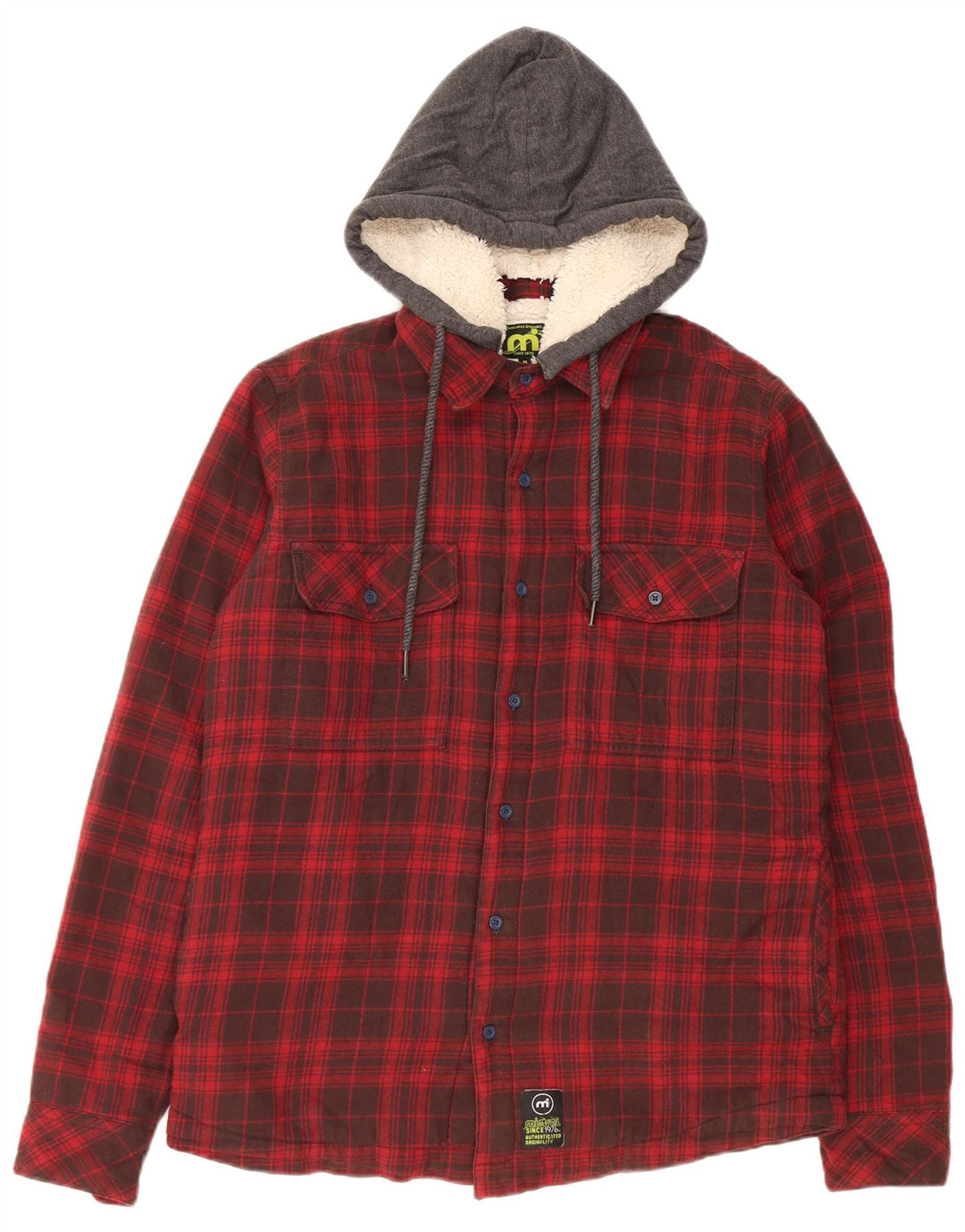 Mistral Chemise à capuche en flanelle pour homme en coton à carreaux rouge moyen