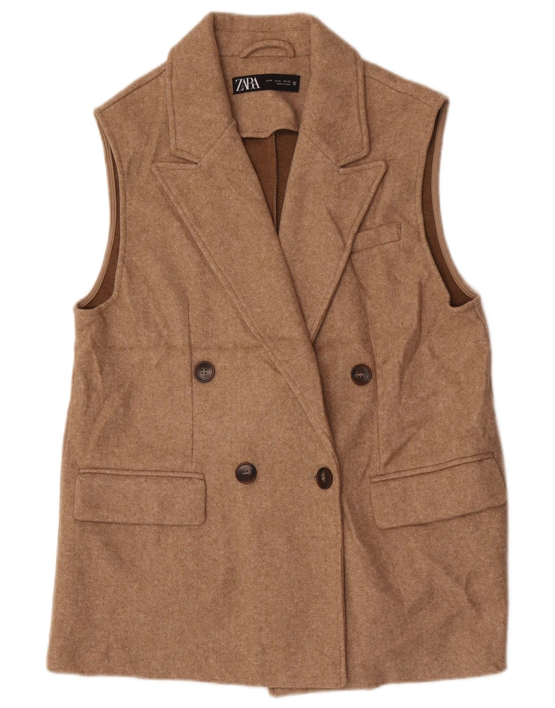 Zara Veste blazer surdimensionnée sans manches pour femme UK 14 Beige moyen
