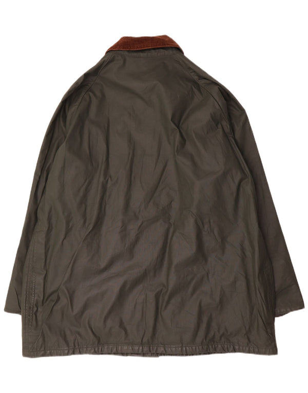 vintage Mens Loose Fit Veste en coton ciré Grand Vert