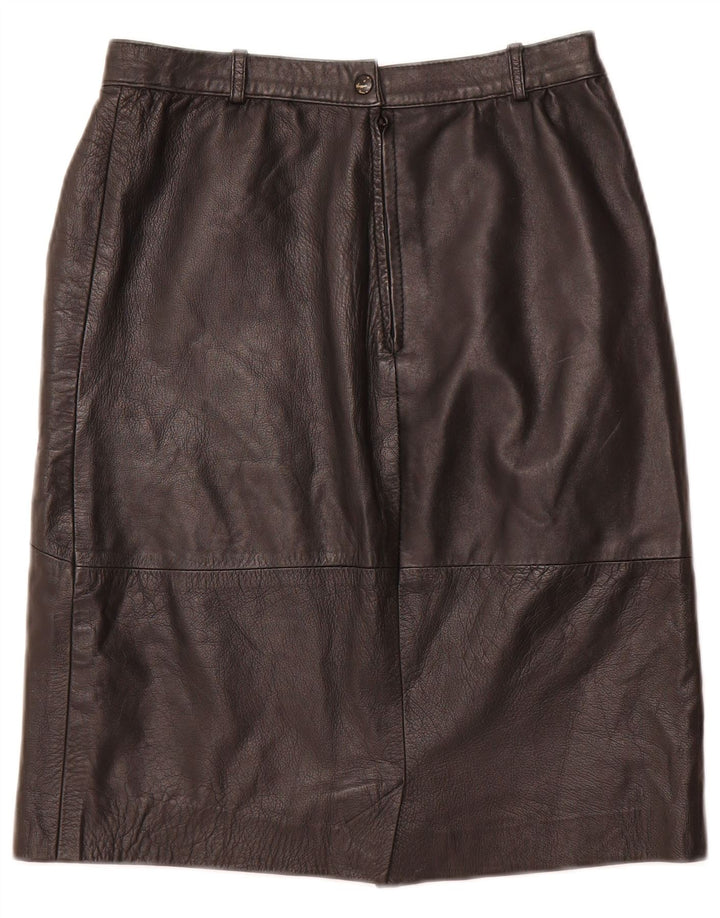 VINTAGE Jupe en cuir taille haute femme IT 48 XL W28 Cuir noir