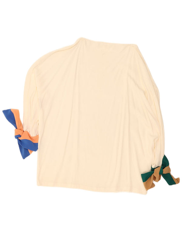 vintage Femmes 3/4 Manches Blouse Top UK 14 Grand Off White Colourblock