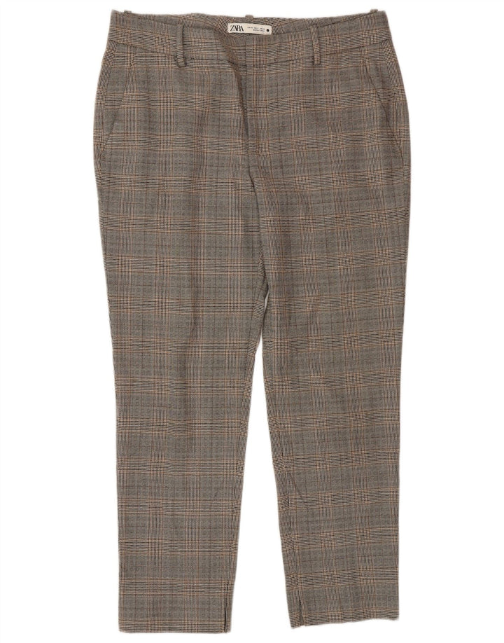 Zara Pantalon court pour femme EU 40 Medium W30 L28 Gris à carreaux Polyester