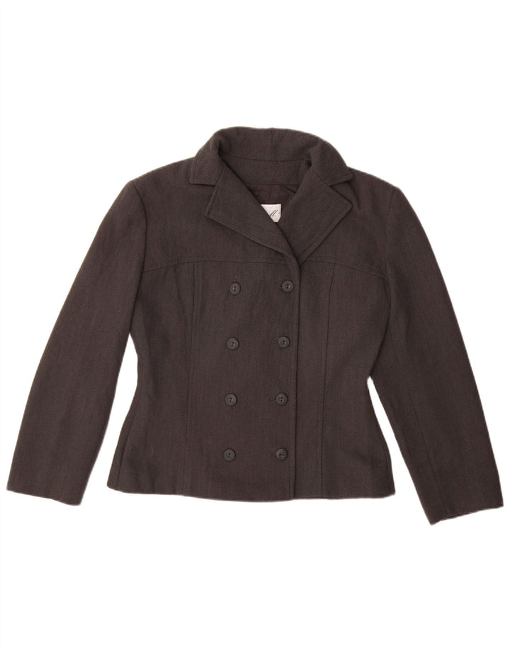 vintage Femmes Crop Double Breasted Blazer Veste UK 14 Gris Moyen