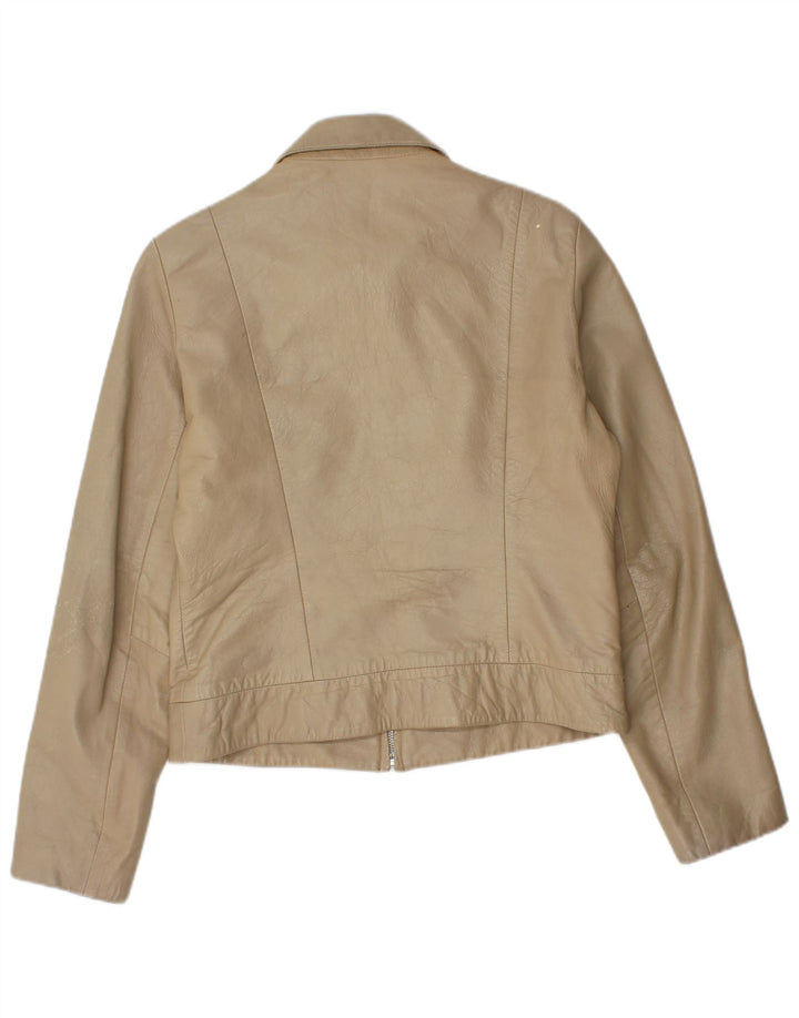 Zara Veste en cuir crop pour femme UK 14 Grand cuir beige