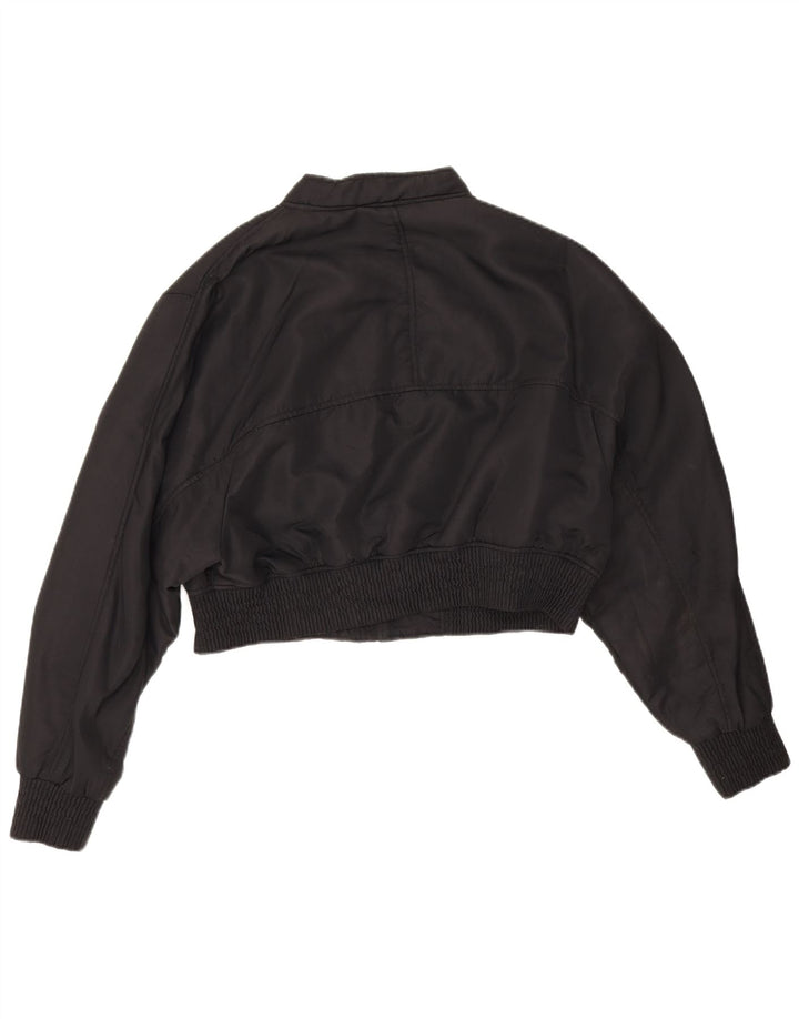 Zara Womens Crop Bomber Jacket UK 16 Grand Nylon Noir