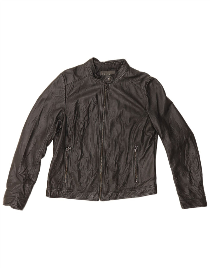 Esprit Veste Racer en cuir pour femme UK 16 Grand cuir noir
