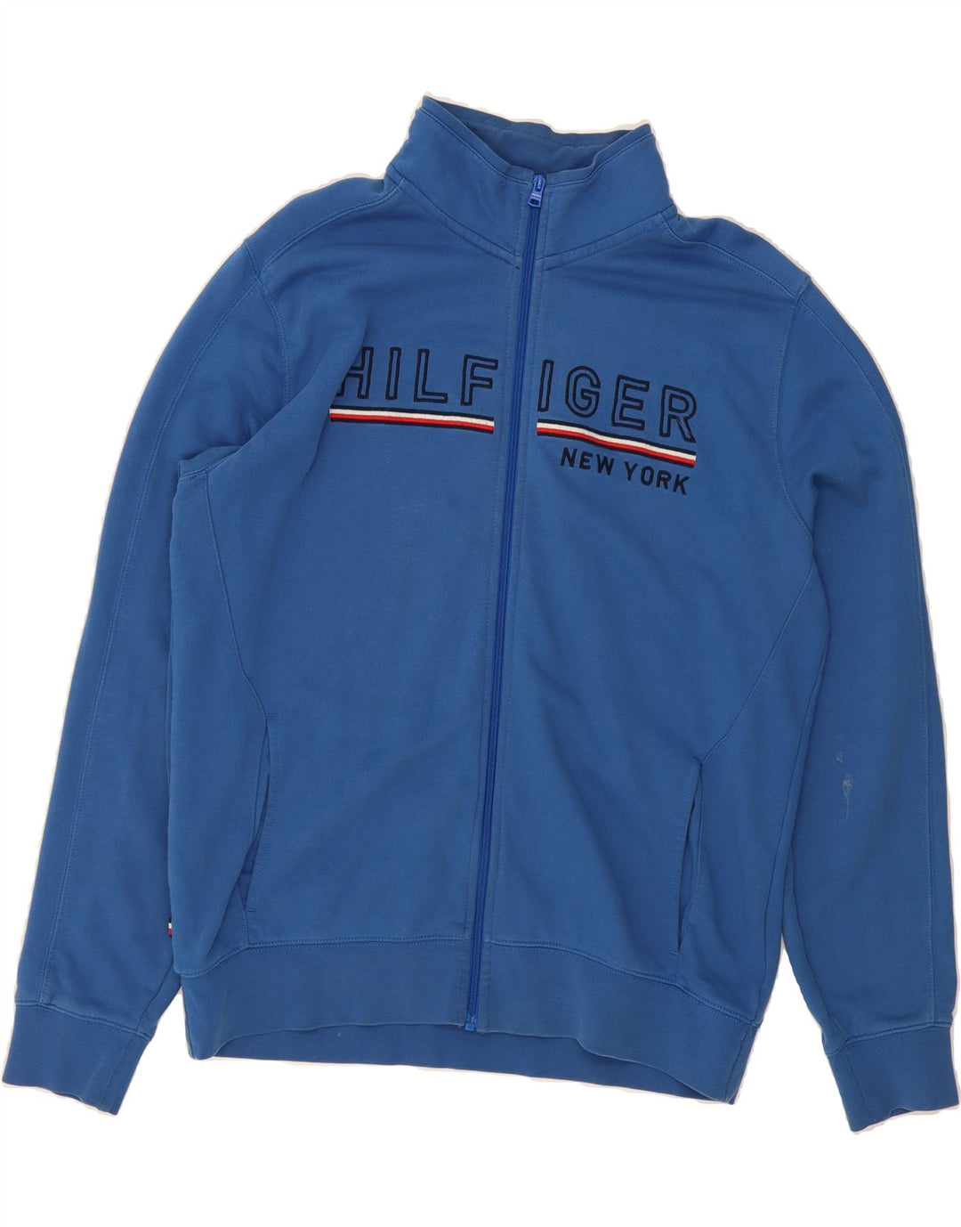 TOMMY HILFIGER Mens Graphic Tracksuit Top Jacket XL Blue Cotton Vintage Tommy Hilfiger and Second-Hand Tommy Hilfiger from Messina Hembry 