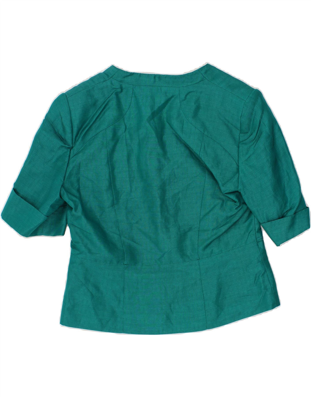 JAEGER Womens 2 Button Short Sleeve Blazer Jacket UK 14 Large Green Linen Vintage Jaeger and Second-Hand Jaeger from Messina Hembry 
