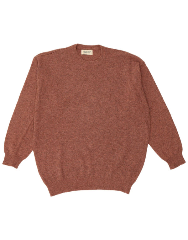 Benetton Pull à col rond pour homme en laine vierge marron