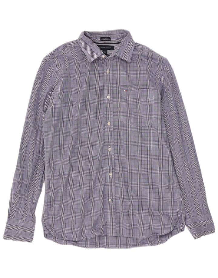 Tommy Hilfiger Chemise ajustée sur mesure pour homme Taille 15 1/2 16 Bleu moyen à carreaux