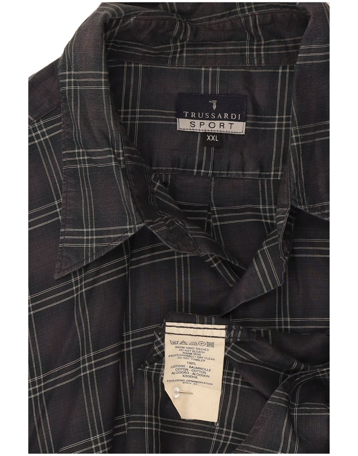 Trussardi Chemise Homme 2XL Gris Carreaux Coton