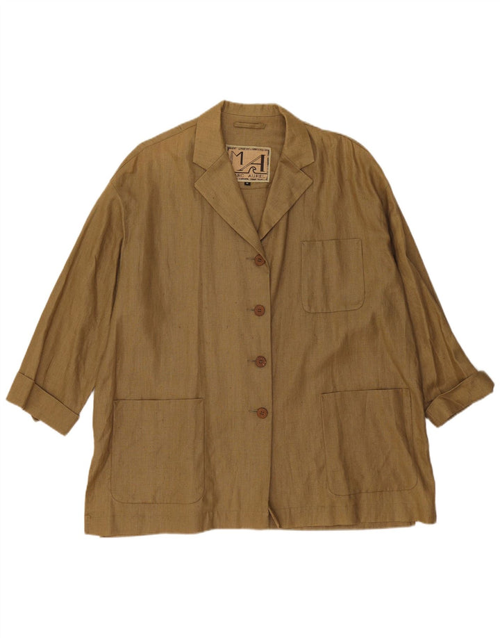 Marc Aurel Veste blazer surdimensionnée à 4 boutons pour femme UK 14 Lin kaki moyen